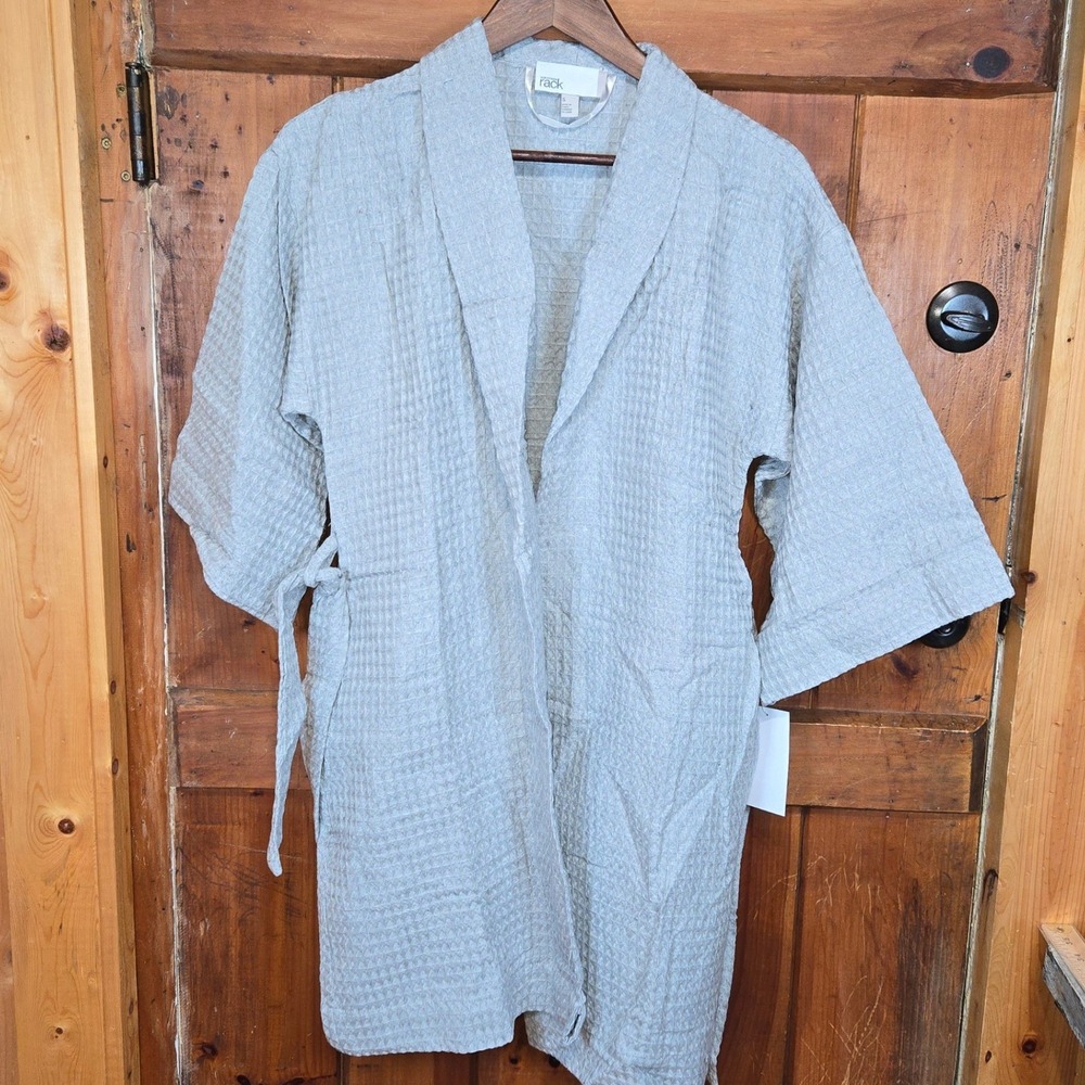 Nordstrom Rack Mens Waffle Knit Cotton Robe Grey Shawl Collar Size Small NWT - Picture 3 of 6